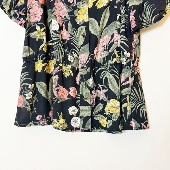Liz Claiborne Tropical Floral Square Neck Blouse (XL Petite) Off the Shoulder - Picture 4 of 11